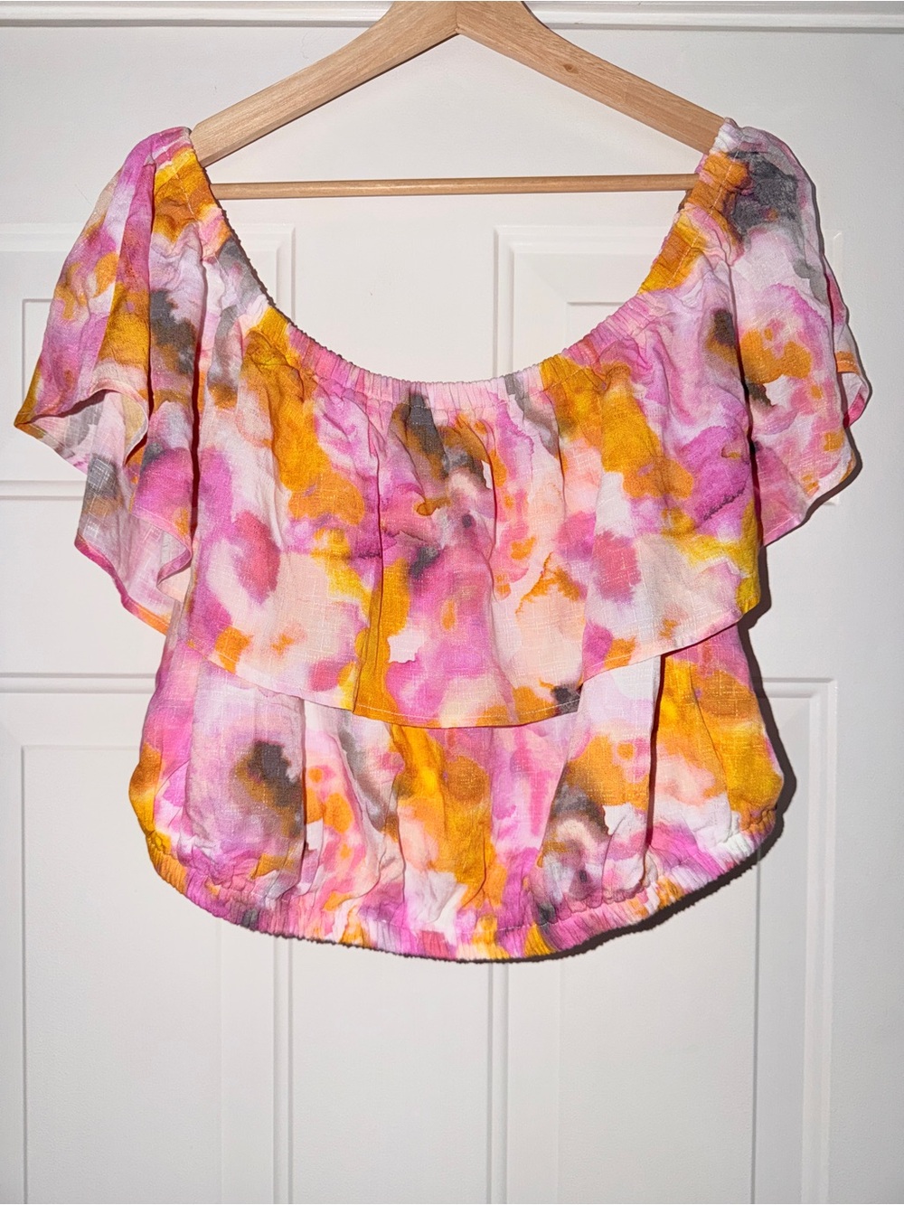 Womens Off-Shoulder Ruffle Blouse - Pink Multi. Torrid. 2x (18-20)
